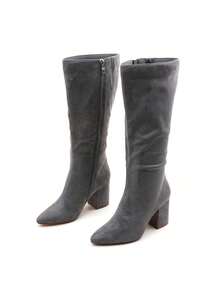 lunryet Lurnyet Knee High Boots Women Almond Toe Chunky Boots For Women Tall Boots With Full Side Zipper High Heel Long Boots KIMU-1 - Da lộn xám - Xem 5