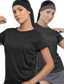 Kit Of 2 Women's Dry Fit Cool Mesh T-Shirts For Fitness And Gym - 灰色和海軍藍 - 查看 1