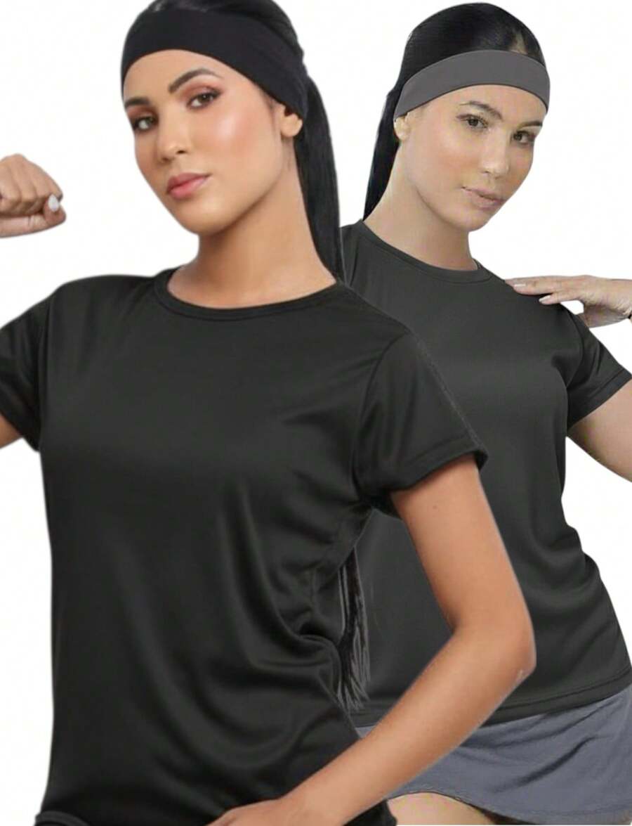 Kit Of 2 Women's Dry Fit Cool Mesh T-Shirts For Fitness And Gym - 灰色和海軍藍 - 查看 1