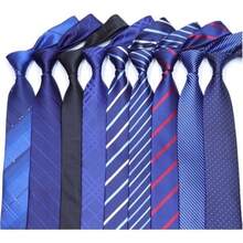 Set Of 3 Imported Luxury Semi-Slim Men's Ties With Knot And Zipper - Black/Navy Blue/Wine - View 5
