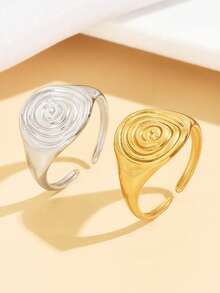 1pc Minimalist Geometric Open Ring, Adjustable Stainless Steel 18K Gold Plated Waterproof Jewelry For Daily Wear - Geometry - View 9