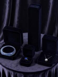 1pc Black Velvet Jewelry Box, Ring Bracelet Accessory Packaging Box, Earring Necklace Bangle Jewelry Case - Black - View 7