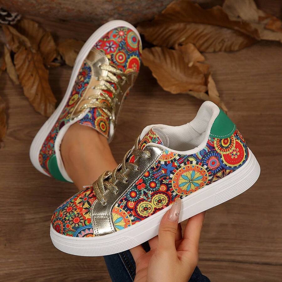 Women's New Lace-Up Bohemian Style Casual Shoes, Modern Fashion Elegant Outdoor Street Campus Versatile Sneakers - Red - View 1