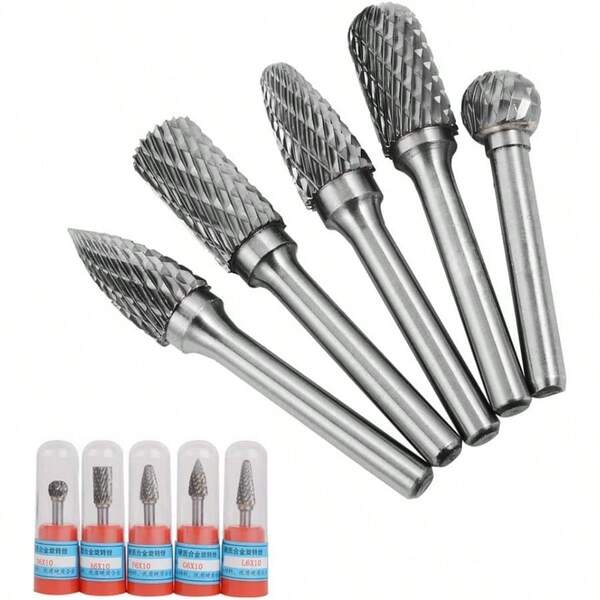 5 Pcs Rotary Burrs 1 4 Inch Shank Tungsten Carbide Rotary Cutting Burr Die Grinder Bit Set For DIY Woodworking Metal Carving Polishing Engraving Drilling 10mm Cutting Edge Dia