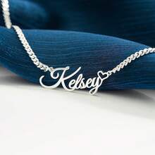 Personalized 4mm Cuban Chain Heart-Shaped Pendant Necklace - Customized Stainless Steel Pendant, Simple And Elegant Design Suitable For Daily Or Special Occasions, Perfect Gift For Women, Customized, Mother's Day Gift - Multicolor - View 7
