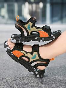 儿童凉鞋，男童沙滩鞋，包头设计，中童及大童款，时尚舒适，男童运动凉鞋，多功能轻便，夏季款 - 橘色 - 查看 5