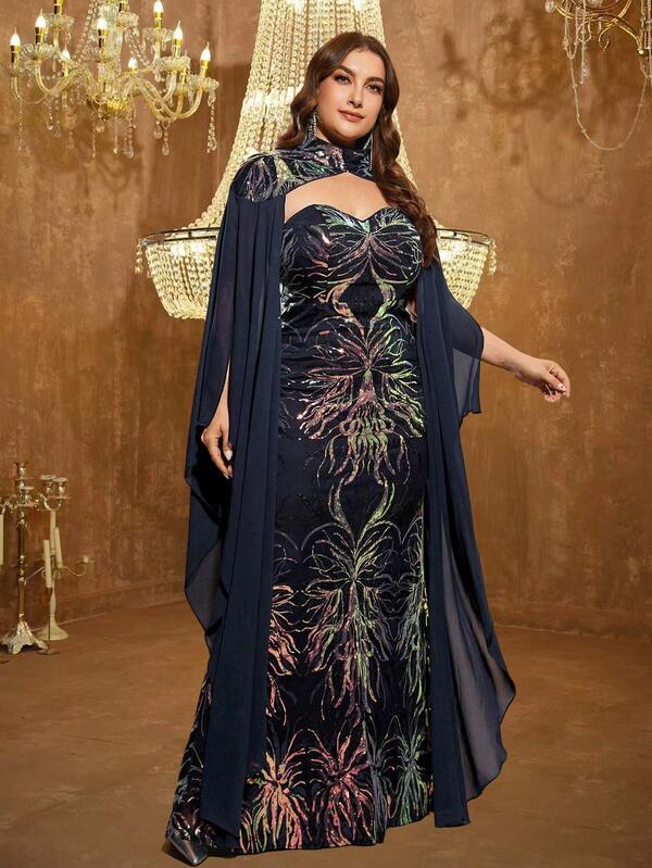 UNITHORSE Elegantes Abendkleid in Große Größen mit Pailletten Verzierung