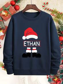 Sudadera Navideña para Hombre y Niño con Estampado del Nombre Ethan - Roja, Diseño de Gorro Blanco Santa Claus & Botas Elfo,  Casual Cuello Redondo Regalo Festivo (Lavable a Máquina) Unisex /s Ropa - Rojo - Ver 9