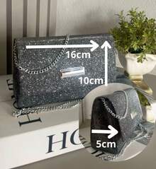 Set Of 2 Small Square Party Bags With Glitter - Handbag With Glitter - Promotion - Immediate Shipping - Màu xám đen - Xem 8