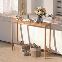 Console Table, Entryway Table, Narrow Sofa Table, 39" Bamboo Hallway Table For Entryway, Living Room, Bedroom, Foyer, Natural - 自然的 - 查看 6