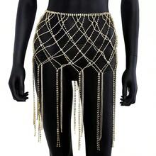 1pc Long Fringe Rhinestone Dress For Women Flower Belt Body Chain Jewelry Crystal Silver Skirt For Stage Party Accessories - Style 1 - View 3