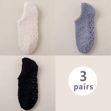 3 双/1 双男女通用珊瑚绒保暖船袜，厚款防寒毛绒情侣家居袜，鞋底有防滑橡胶点，柔软舒适，冬季
