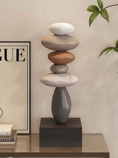 1件现代创意堆叠鹅卵石雕塑摆件 - 树脂雕像，适用于家居、办公室 - 多功能室内/室外设计元素，无需用电 - 送给奢华装饰爱好者的优雅礼物，最佳圣诞礼物