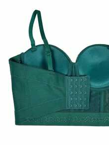 Fashion Beads Tank Top With Bra Boned Crop Top Outerwear - Dark Green - View 7