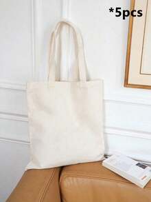 10个/1个帆布手提袋，时尚可重复使用购物袋，手提袋，大容量帆布单肩包，手提袋，米色帆布包，可折叠可重复使用布质手提袋，手绘帆布包，简约大号学生书包，单肩包，包 - 白色 - 查看 14