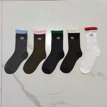 5 pares de calcetines de media caña con contraste de color, estilo coreano, entrega aleatoria - Multicolor - Ver 5