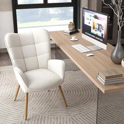 Silla de escritorio de respaldo alto y cómoda para oficina en el hogar o recepción, en color beige