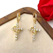 Mothers Day Gifts For Mom Upgraded Crown Cross Necklace For Women 14K Gold Plated Crown Cross Pendant Necklace Simple Diamond Gold Necklaces Faith Cross Jewelry First Communion Necklace - Ring Crown Cross Earring - View 2