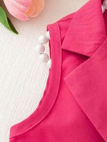 3pcs/Set Baby Girls' Summer Casual Magenta Vest Jacket & Bell-Sleeve Top & Shorts Outfit - Hot Pink - View 11