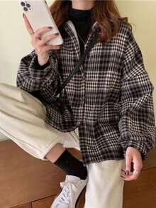 Women's Plaid Thermal Lined Casual Shirt Jacket, Autumn/Winter