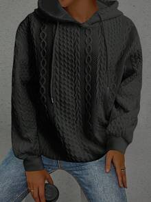 女士休闲宽松针织提花套头衫，长袖 - 黑色 - 查看 4