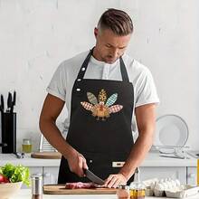 Single-Piece, Thanksgiving Turkey Pattern, Thanksgiving Elf Theme, Thanksgiving Happy Print Apron – Features An Adjustable Front Panel And Large Capacity Pocket, Suitable For Home Cooking, Restaurants, Food Trucks, Aprons, And Food Service Attire - AZX0001 - Xem 8