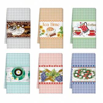 12条装柔软舒适厨房毛巾，2D华夫格纹理，23.6x15.7英寸，防缩水，适用于厨房、浴室、水槽等场所，毛绒柔软，现代花卉图案，亲肤材质，可水洗，厨房必备用品，家居好物