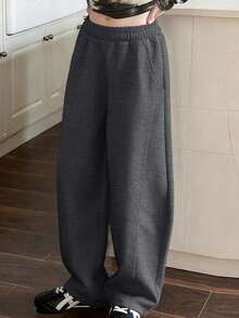 Girls' Gray Wide Leg Sweatpants, Casual Lightweight Spring Summer Autumn, Sports Style Girls Pants, Girls Clothes, Black Pants, Girls Sports Wear, Girls Green Pants, Black Pants, Children's Clothing, Girls & Teens Pants, Girls Sports Pants, Cute Pants, Tween Girl Pants, Striped Pants, Girls Clothes, Tween Girl Cargo Pants, Tween Girl Sports Pants, Tween Girl Flare Pants, Autumn Tween Girl Clothes, 8-12Y - Dark Grey - View 5