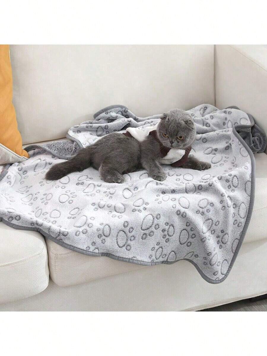 1pc Dog Blankets For Large Dogs -Pet Blanket Washable- Puppy Blanket, Both Big And Small Dogs Can Be Used-Soft Plush Reversible Dog Blanket, Couch Cover For Dogs Washable, Grey Paw Print(Fabric Weight: 220gsm/Weight Of Reverse Fabric: 220gsm) - Grey - View 1