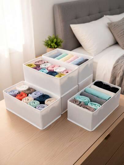 1/3/6pcs Multi-Functional Foldable Storage Boxes Set, Clothes Organizer Boxes, Underwear & Socks Storage Boxes, Space Saving Wardrobe Organizers, Drawer Divider Storage Containers, Desktop Makeup & Stationery Organizers