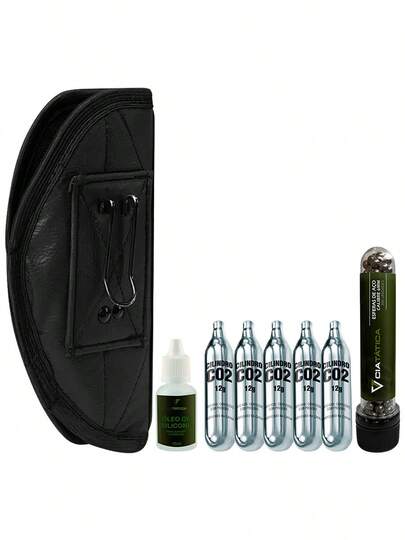 Kit Coldre de Courvin Preto, 5 Cilindros Co2 12g, 200 Esferas de Aço 6mm 200un e Óleo de Silicone