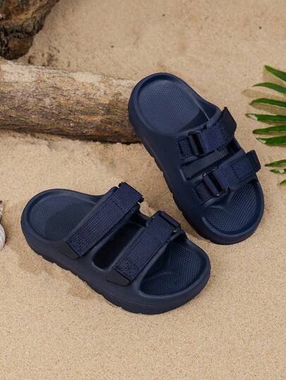 1 Pair Kids Boys Girls Solid Color EVA Design Slip-On Flat Simple Slides, New Spring/Summer Outdoor Beach Sandals, 2025 Indoor Slippers