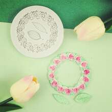 1 buc. matriță din silicon cu formă de coroană de trandafiri cu frunze pentru lumânări, ceară, săpun, decorare tort - alb - Vizualizare 12