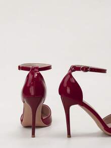 Women's Hollow Out Pointed Toe Slingback High Heel Sandals,Red Heels - Burgundy - View 3