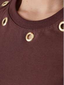Women's Premium Blouse With Gold Eyelets - Modern And Sophisticated Style - 巧克力棕 - 查看 6
