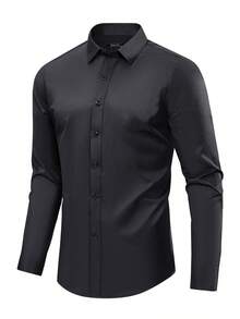 Men's Breathable, Non-Sticky Dress Shirt, Easy To Wash And Dry, Ideal For Work, Meetings, And Everyday Wear - 黑色 - 查看 1