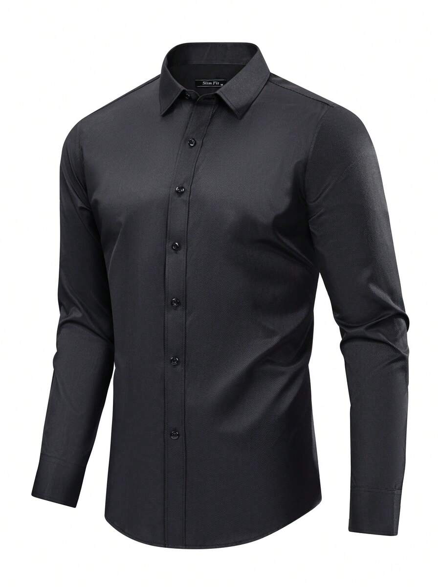 Men's Breathable, Non-Sticky Dress Shirt, Easy To Wash And Dry, Ideal For Work, Meetings, And Everyday Wear - 黑色 - 查看 1