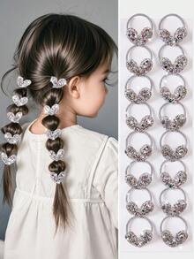 10pcs Shiny Sequin Heart Silver Metallic Minimalist Small Elastic Hair Ties, Cute Princess Style, Gentle On Hair, Versatile For Daily Use - Silver - View 9