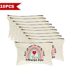 1/5/10pcs Nurse Theme Canvas Bag With Zipper Survival Kit Bag Medicine Bag Gift Bag Letter/Flower/Leopard/Heart/Rainbow Pattern Print Funny Makeup Pouch Portable Toiletry Bag For Nurse Travel Make Up Organizer Makeup Storage Cosmetic Bag Wash Bag Bathroom College Dorm Travel Stuff Multifunctional Cosmetic Organizer Cute Wallet Pouch Coin Purse - Beige - View 48