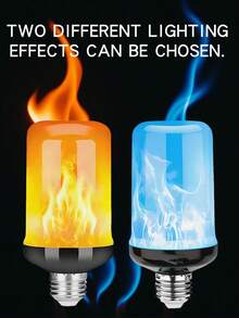 1 pieza/2 piezas/3 piezas/4 piezas Bombillas de luz con efecto de llama LED, bombillas de luz parpadeante amarilla/azul con efecto invertido, 4 modos de bombillas de luz de fuego, base E26/E27 para decoración de Halloween, Navidad, fiestas, interiores y exteriores del hogar - Lámpara de llama - Ver 4