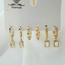 Necklace With 3 Pairs Of Women's Earrings Plated In 18K Gold And 925 Silver With Heart Design, Hoop And Colorful Cubic Zirconia - Modern And Elegant Style - B122. - Xem 1