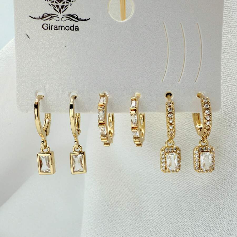 Necklace With 3 Pairs Of Women's Earrings Plated In 18K Gold And 925 Silver With Heart Design, Hoop And Colorful Cubic Zirconia - Modern And Elegant Style - B122. - Xem 1