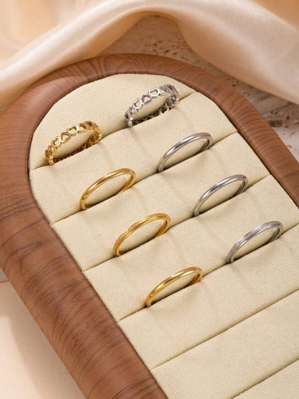 4pcs Fashionable Luxury Heart, Matte, Smooth Ring Set, Suitable For Women's Daily Wear (No Gift Box)