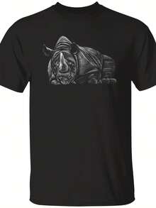 Rhino T-Shirt, Realistic Rhinoceros Animal T-Shirt, Wild Tee, Black Rhino Shirt, Shirt Gifts For Wild Lovers, Wild Lovers T-Shirt,This Fun Printed Casual T-Shirt Is The Perfect Gift For Valentine's Day/Christmas - 款式24 - 查看 1