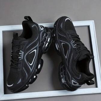 男士运动鞋 男士休闲跑步鞋 男士休闲低帮运动鞋 - 透气慢跑鞋 男士步行鞋 黑色鞋履