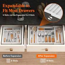 TFKI Silverware Drawer Organizer Expandable Utensil Tray For Kitchen Bamboo Flatware And Cutlery Holder Wood Adjustable Storage For Spoons Forks Knives Large White - White - View 6