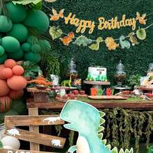 恐龙主题派对装饰 恐龙横幅 绿色生日快乐横幅 男孩生日横幅 恐龙派对用品 - 均碼 - 查看 6