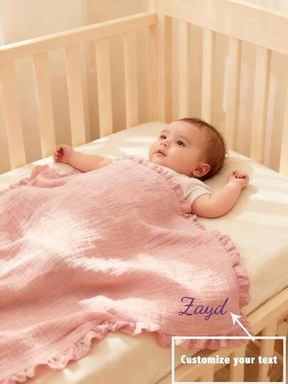 1pc Customized Text Embroidered Lace Baby Blanket, Soft & Breathable Infant Swaddle Wrap, Newborn Gift