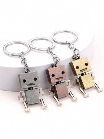 1PC Simple Robot Keychain, Retro Couple Keychain Ring, Bag Pendant, Creative Small Gift