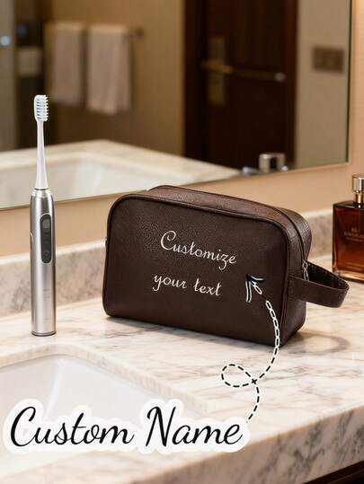 1pc Personalized Makeup Bag For Men, Can Customize Name Or Letter, Large Capacity Travel Makeup Bag For Men, Customized Fashion Handbag, Engraved Men's Business Travel Zipper Toiletry Bag, Personalized Men's Makeup Bag